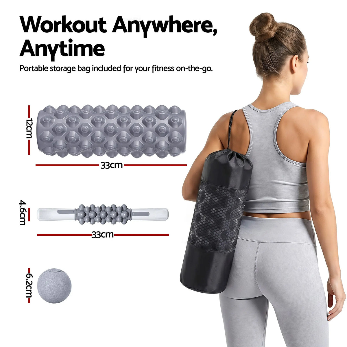 Everfit Foam Roller Set 3-in-1 with Targeted Recovery Muscle Roller Stick & Deep Tissue Massage Ball, Heavy Duty 150KG Support Gym Roller for Back Pain Relief, Myofascial Release, Home Gym Exercise - Image 2