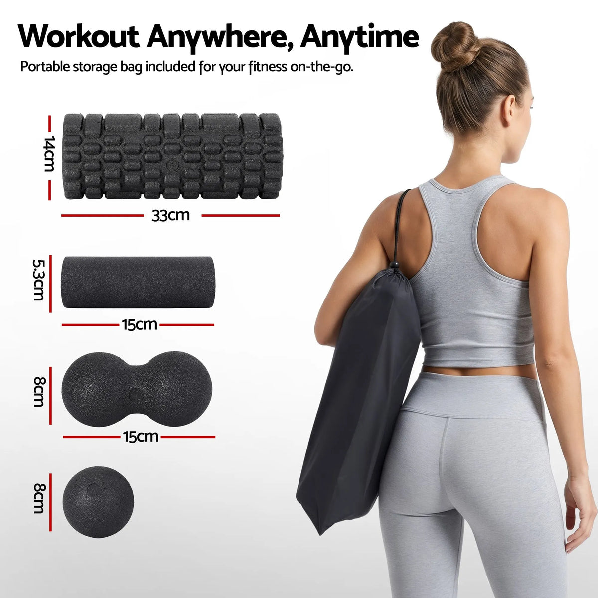 Everfit Foam Roller Set 4 in 1 Grid High Density Massager for Deep Tissue Trigger Point Myofascial Release Back Pain Muscle Recovery Gym Home Fitness Equipment with Storage Bag Supports 150kg - Image 2