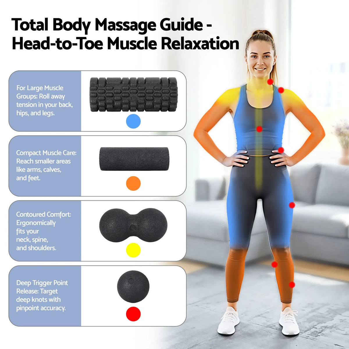 Everfit Foam Roller Set 4 in 1 Grid High Density Massager for Deep Tissue Trigger Point Myofascial Release Back Pain Muscle Recovery Gym Home Fitness Equipment with Storage Bag Supports 150kg - Image 4