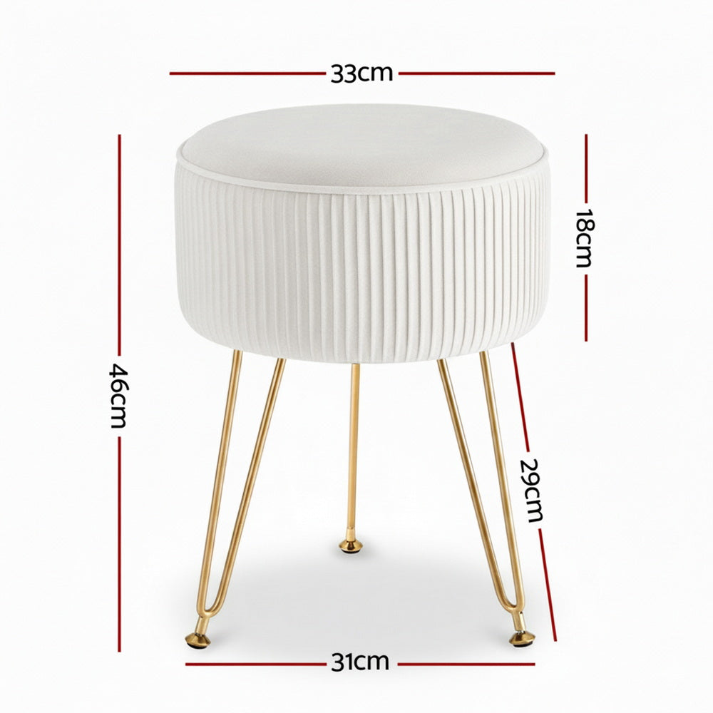 Artiss Ottoman Foot Stool Vanity Velvet Round White - Image 2