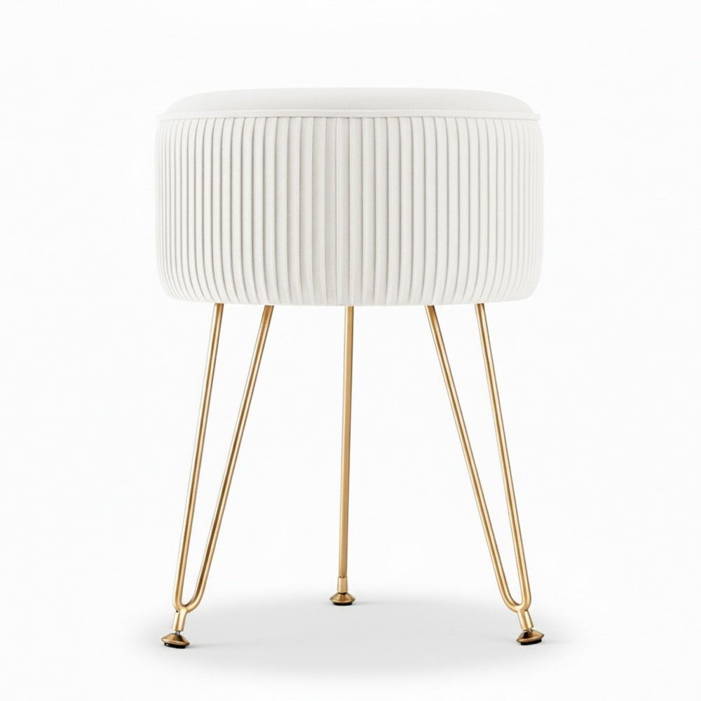 Artiss Ottoman Foot Stool Vanity Velvet Round White - Image 3