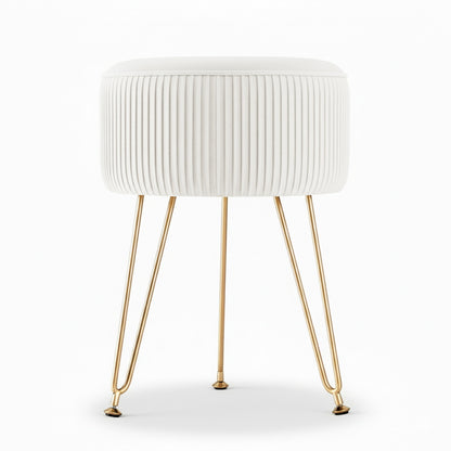 Artiss Ottoman Foot Stool Vanity Velvet Round White - Image 3