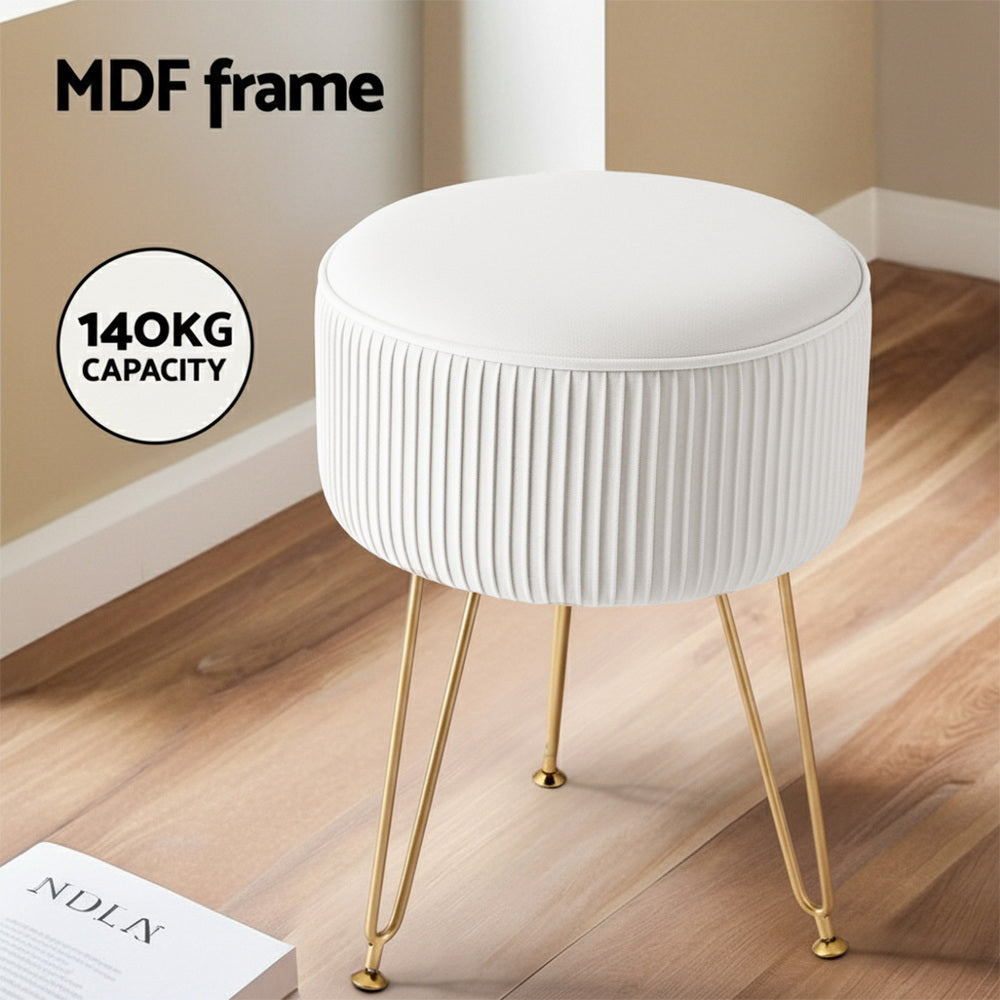 Artiss Ottoman Foot Stool Vanity Velvet Round White - Image 4