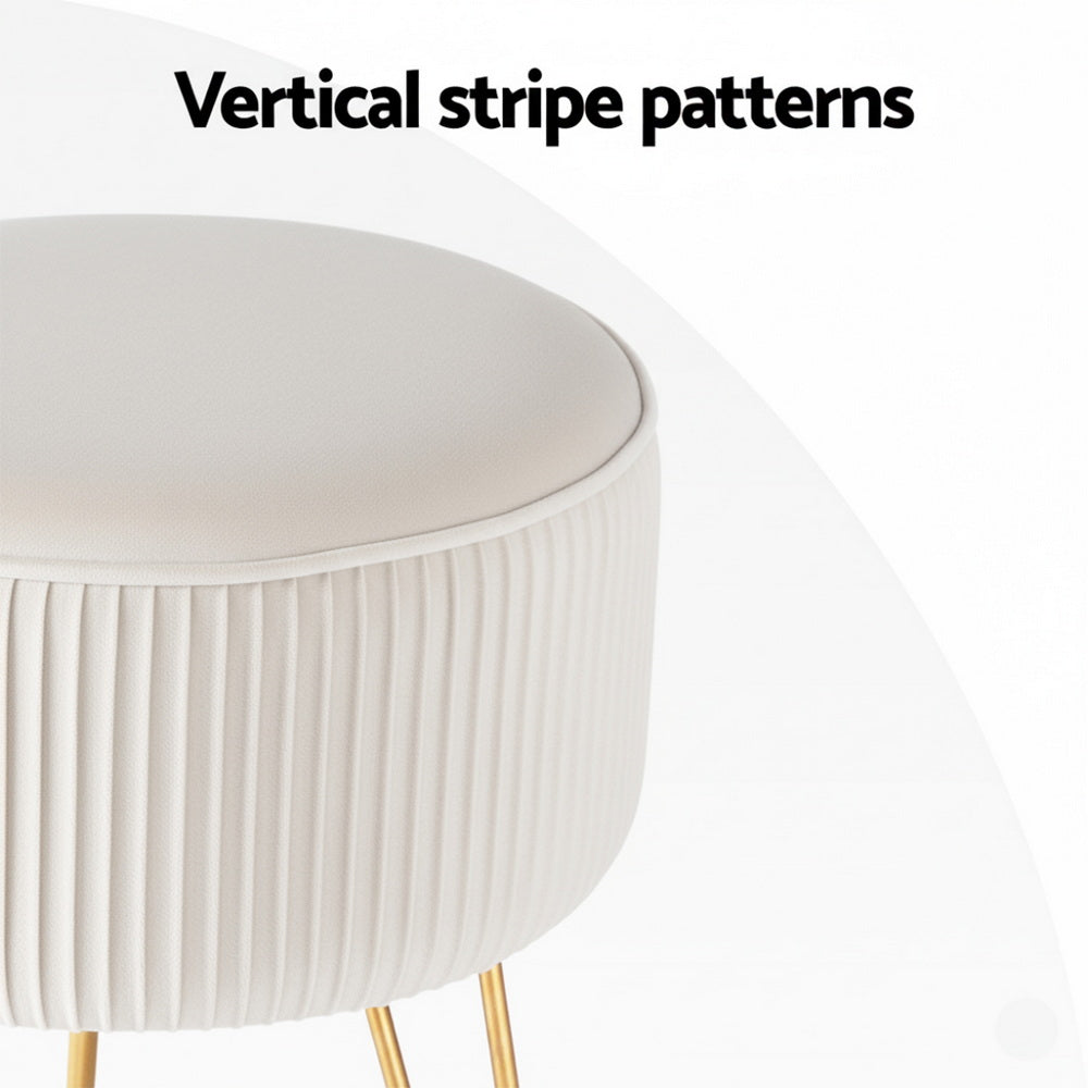 Artiss Ottoman Foot Stool Vanity Velvet Round White - Image 5