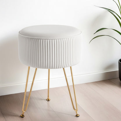 Artiss Ottoman Foot Stool Vanity Velvet Round White - Image 7