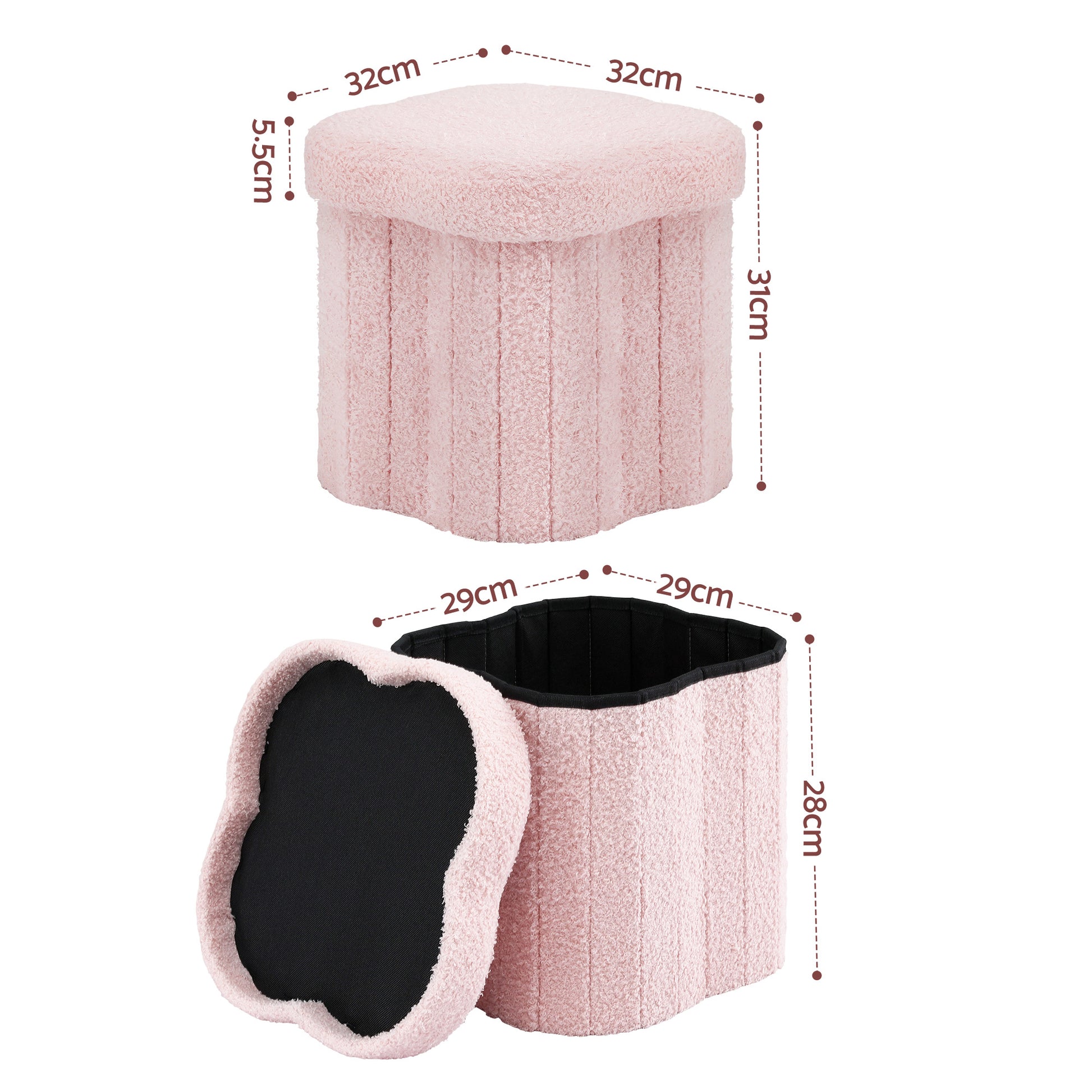 Artiss Storage Ottoman Foot Stool Foldable Pink - Image 2