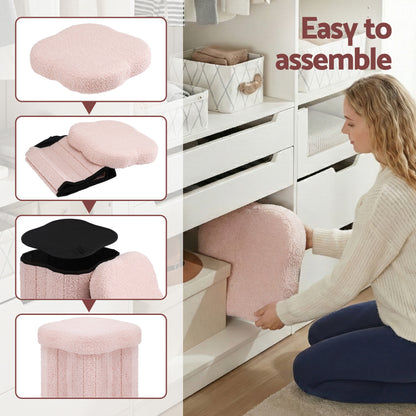 Artiss Storage Ottoman Foot Stool Foldable Pink - Image 4