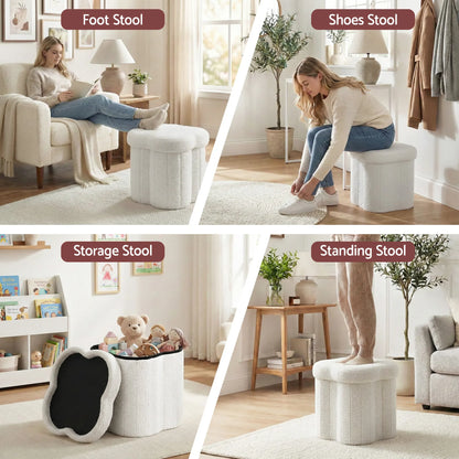 Artiss Storage Ottoman Foot Stool Foldable White - Image 5