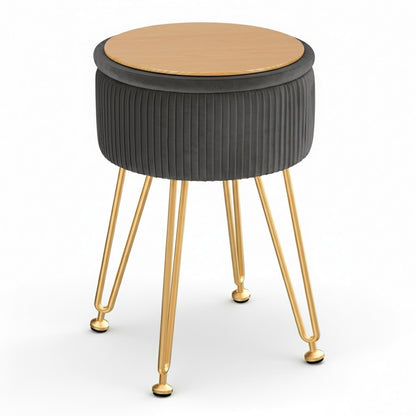 Artiss Ottoman Storage Foot Stool Vanity Velvet Round Grey - Image 3