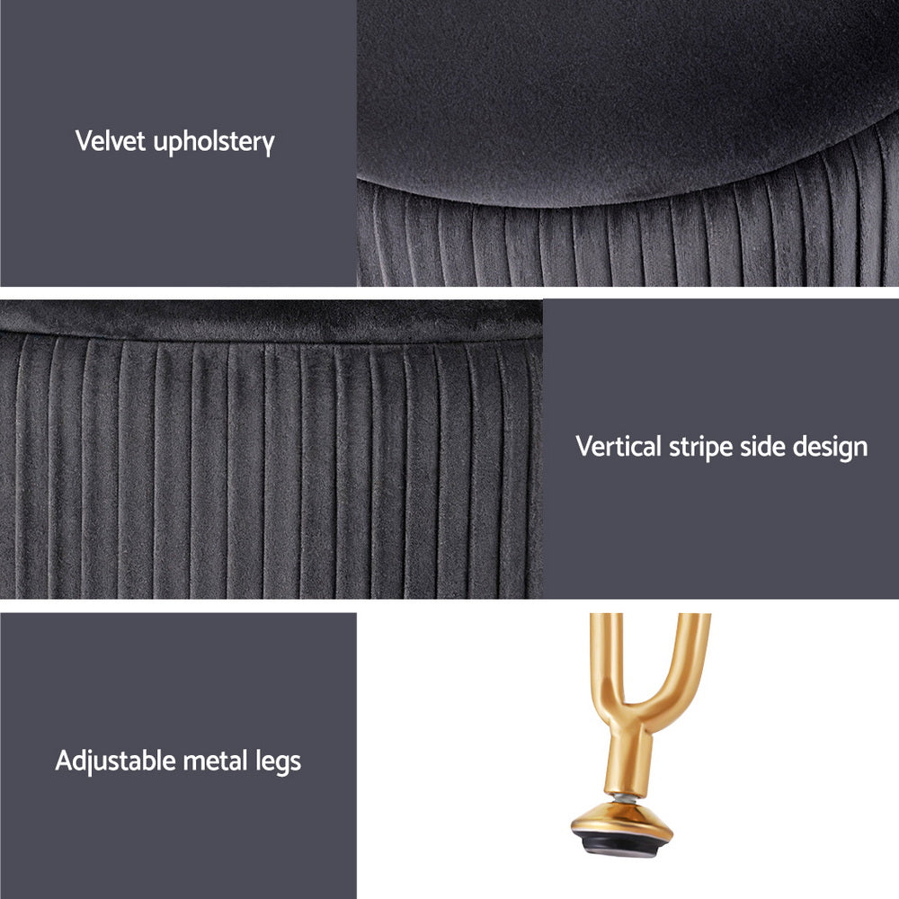 Artiss Ottoman Storage Foot Stool Vanity Velvet Round Grey - Image 6