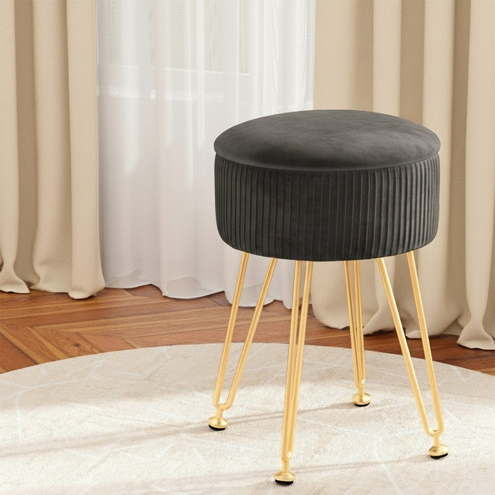 Artiss Ottoman Storage Foot Stool Vanity Velvet Round Grey - Image 7