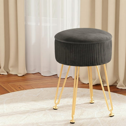 Artiss Ottoman Storage Foot Stool Vanity Velvet Round Grey - Image 7