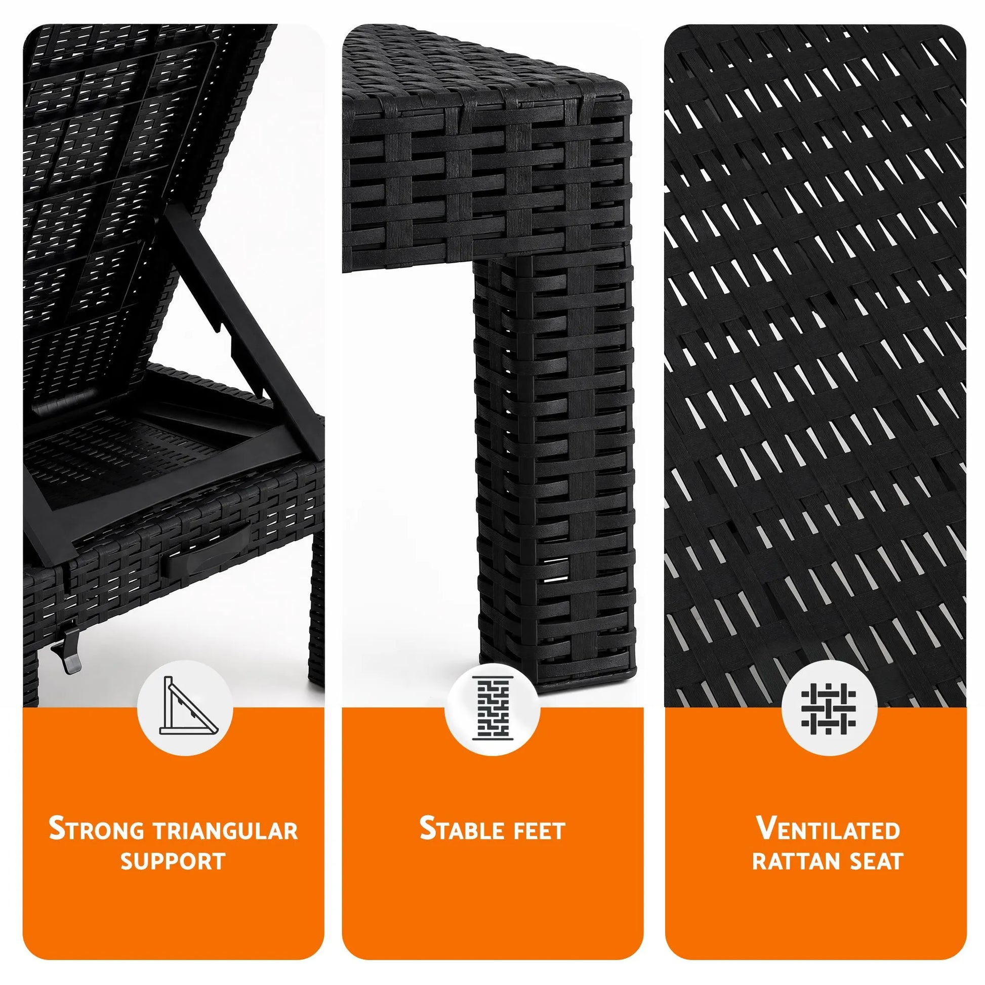 Gardeon Sun Lounge Outdoor Folding Recliner Patio Pool Beach Chair Rattan Black - Image 6
