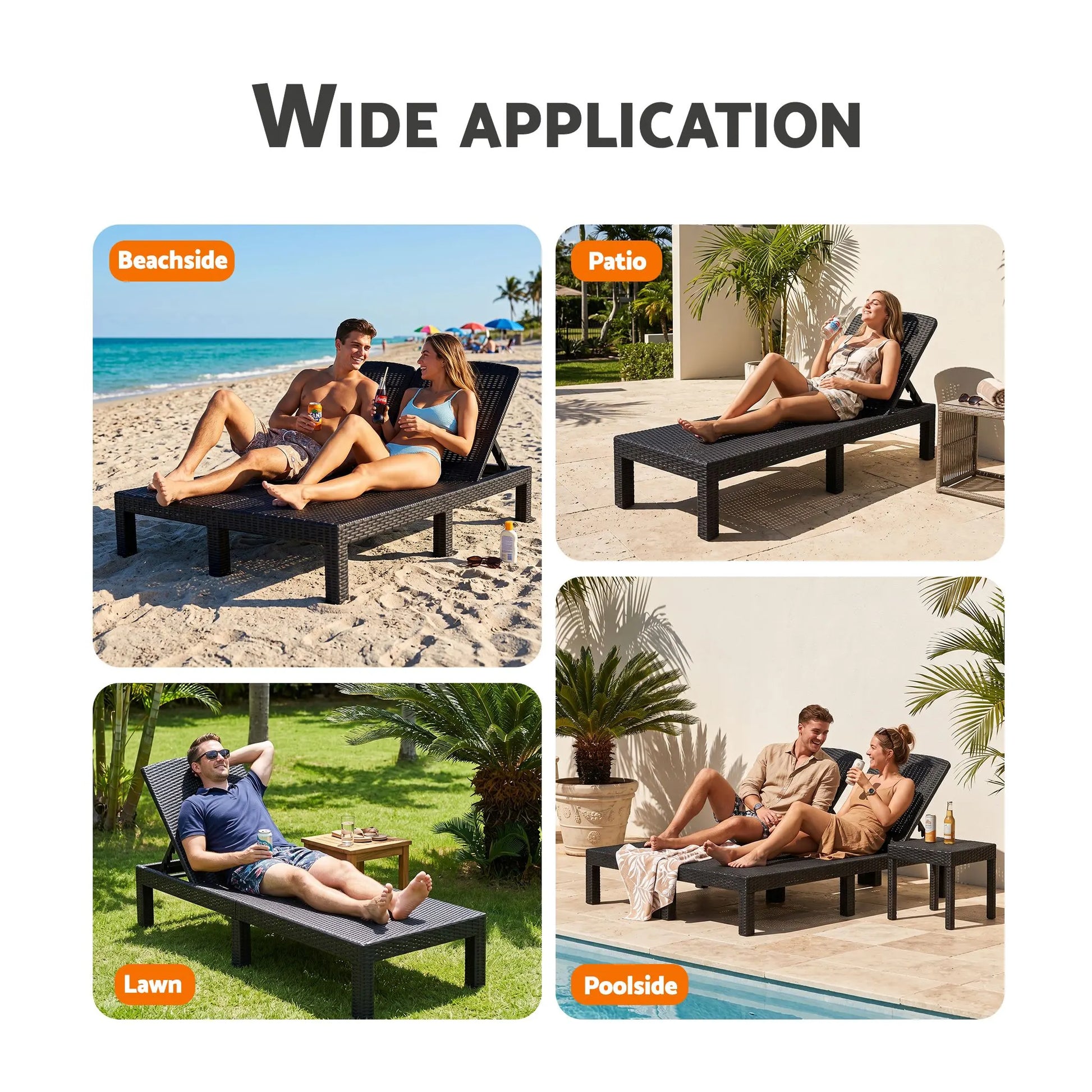 Gardeon Sun Lounge Outdoor Folding Recliner Patio Pool Beach Chair Rattan Black - Image 8