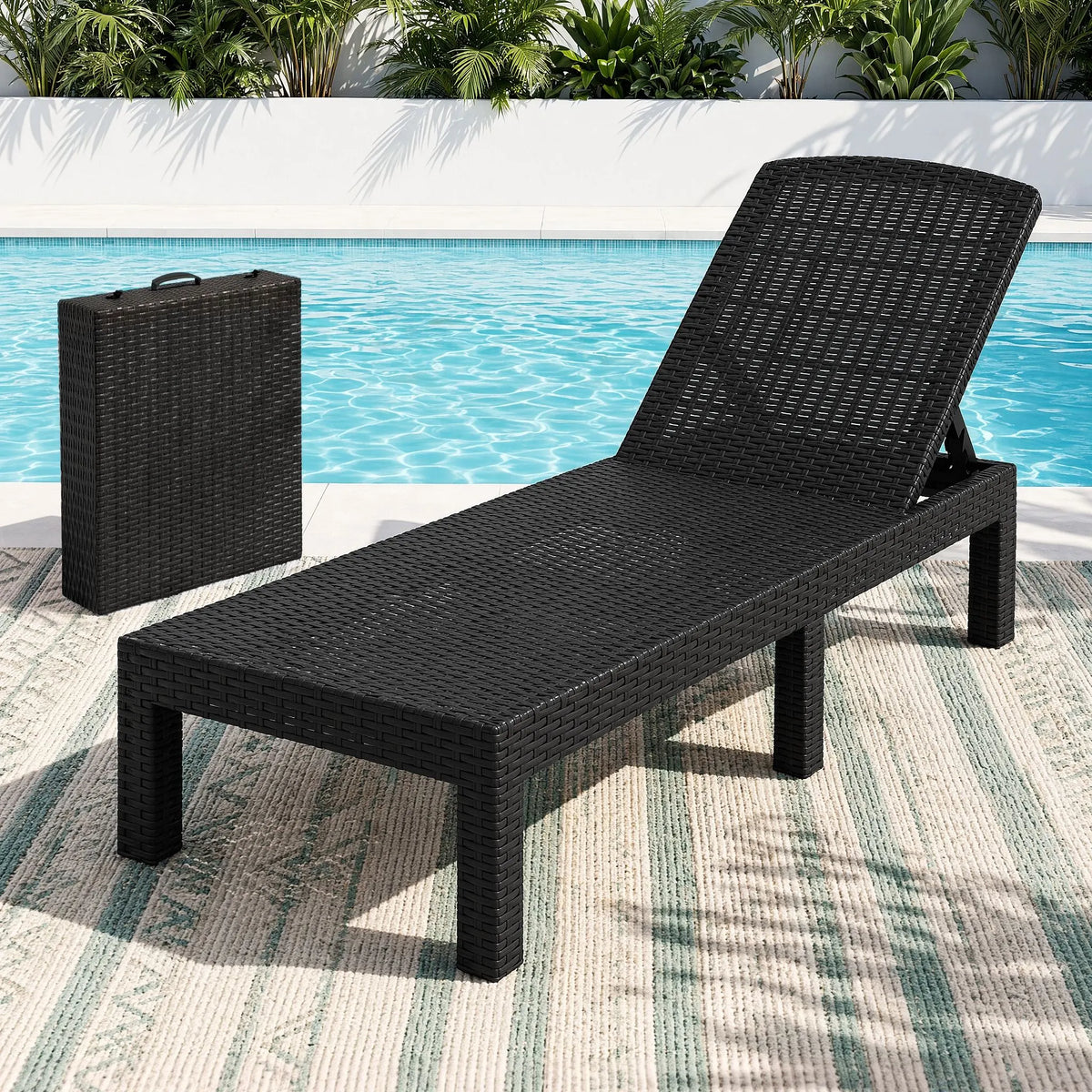 Gardeon Sun Lounge Outdoor Folding Recliner Patio Pool Beach Chair Rattan Black - Image 9