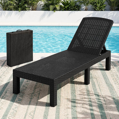 Gardeon Sun Lounge Outdoor Folding Recliner Patio Pool Beach Chair Rattan Black - Image 9