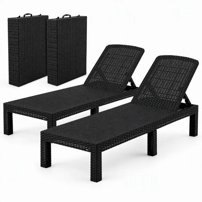 Gardeon 2X Foldable Sun Lounges Outdoor Recliner Patio Beach Chair Rattan Black - Image 2