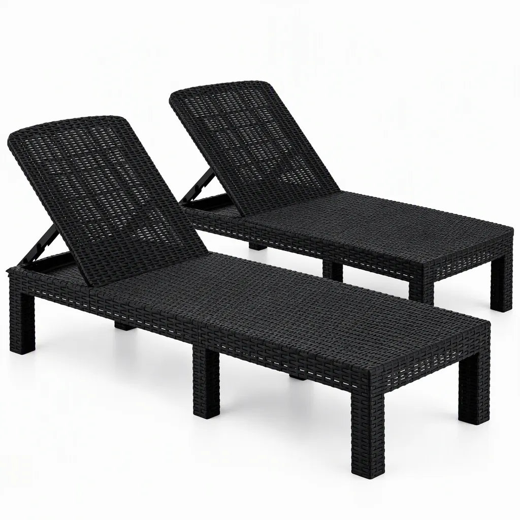 Gardeon 2X Foldable Sun Lounges Outdoor Recliner Patio Beach Chair Rattan Black - Image 4