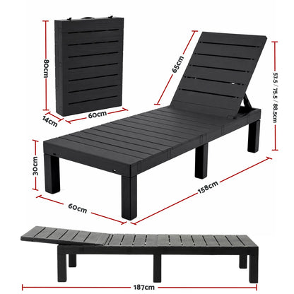 Gardeon Sun Lounge Outdoor Folding Recliner Patio Pool Beach Chair Slatted Black - Image 2