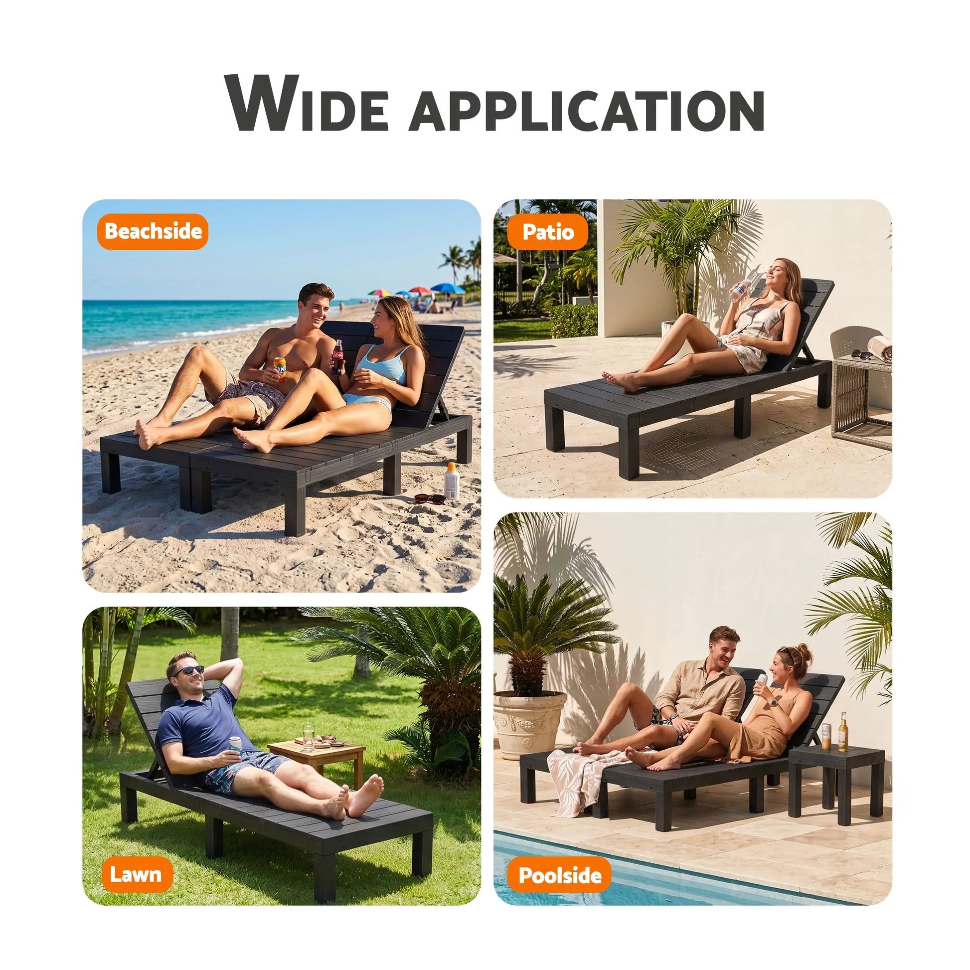 Gardeon Sun Lounge Outdoor Folding Recliner Patio Pool Beach Chair Slatted Black - Image 8