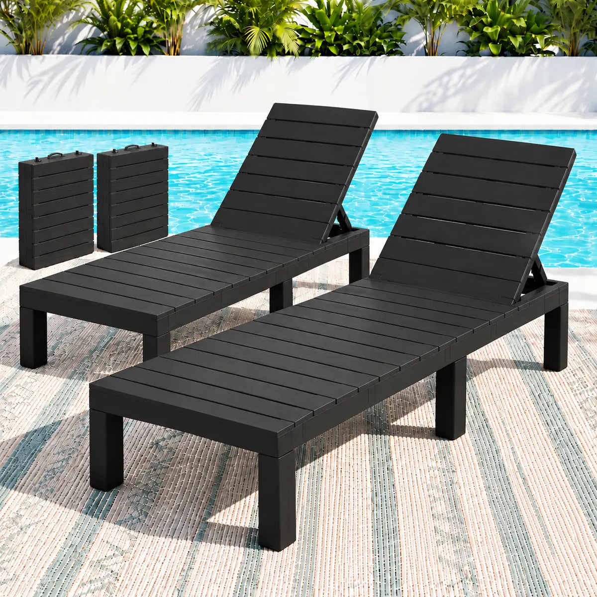 Gardeon 2X Foldable Sun Lounges Outdoor Recliner Patio Beach Chair Slatted Black