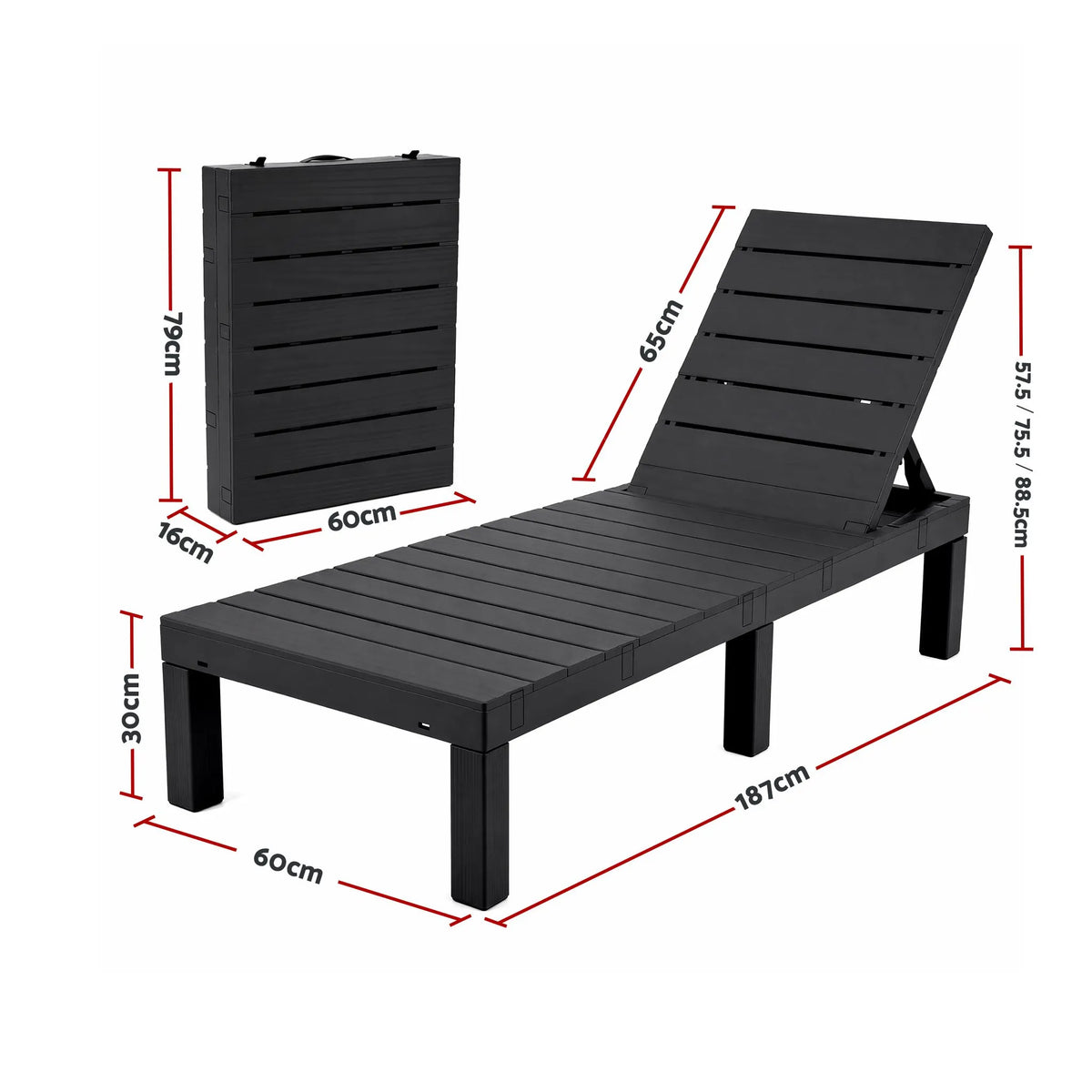 Gardeon 2X Foldable Sun Lounges Outdoor Recliner Patio Beach Chair Slatted Black - Image 3