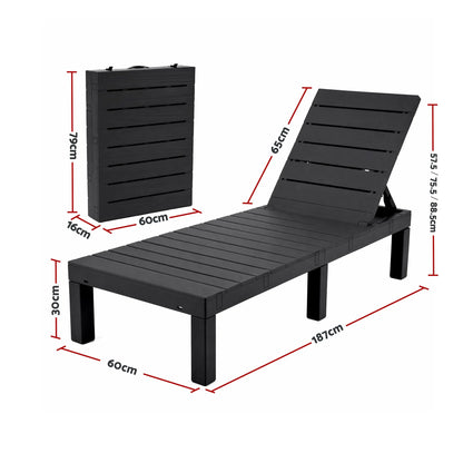 Gardeon 2X Foldable Sun Lounges Outdoor Recliner Patio Beach Chair Slatted Black - Image 3
