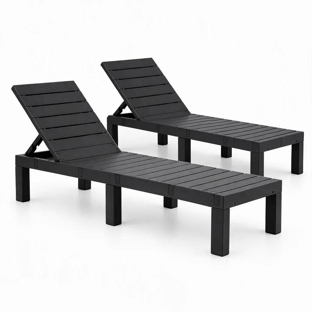Gardeon 2X Foldable Sun Lounges Outdoor Recliner Patio Beach Chair Slatted Black - Image 4