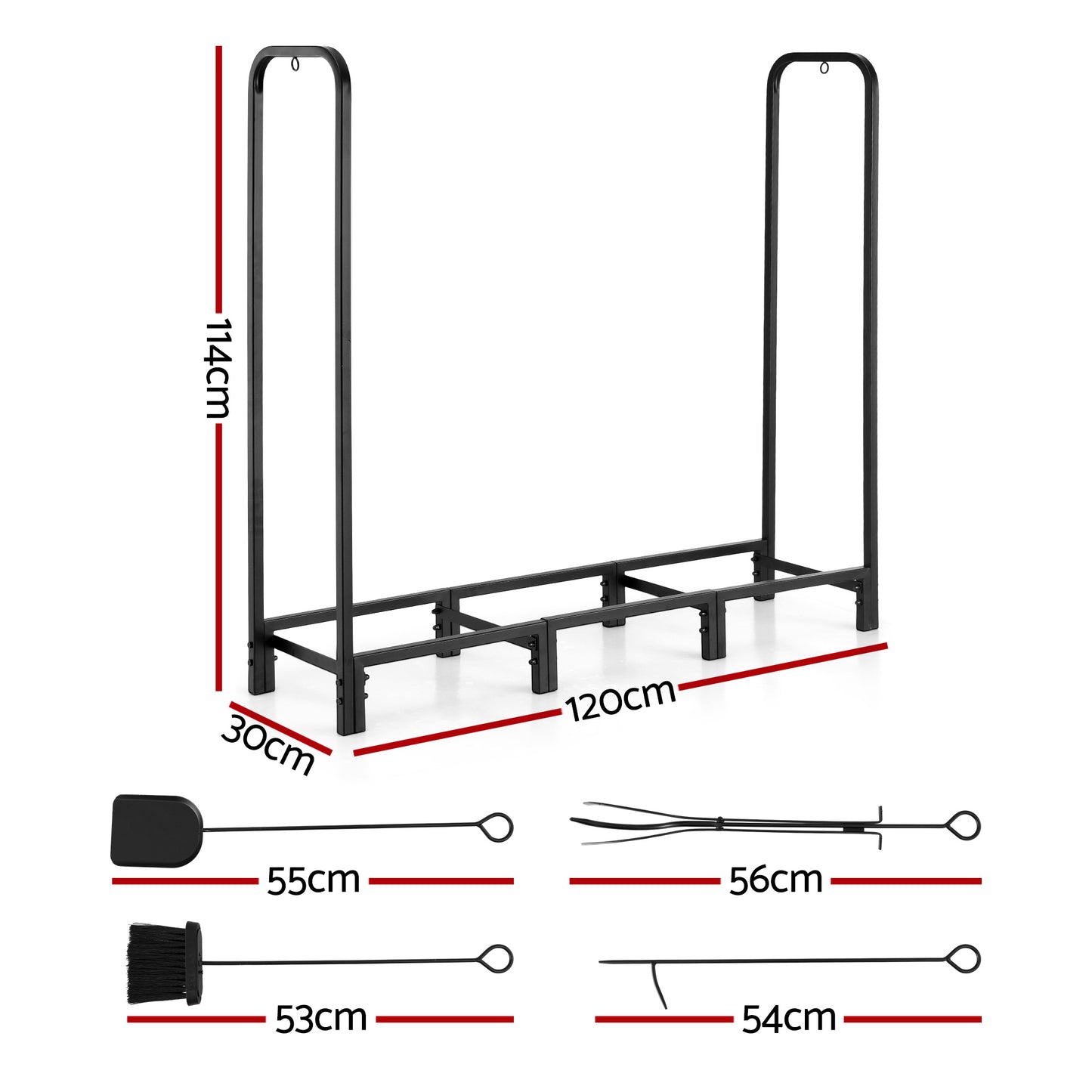 Gardeon Firewood Rack 120cm Wood Rack 3 Sizes Firewood Storage with Tools Black - Image 2