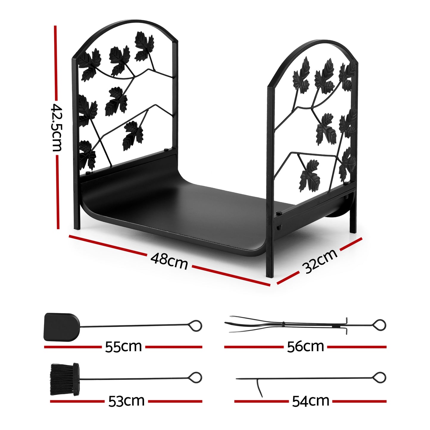 Gardeon Firewood Rack 48cm Wood Rack Firewood Storage Indoor Outdoor Black - Image 2