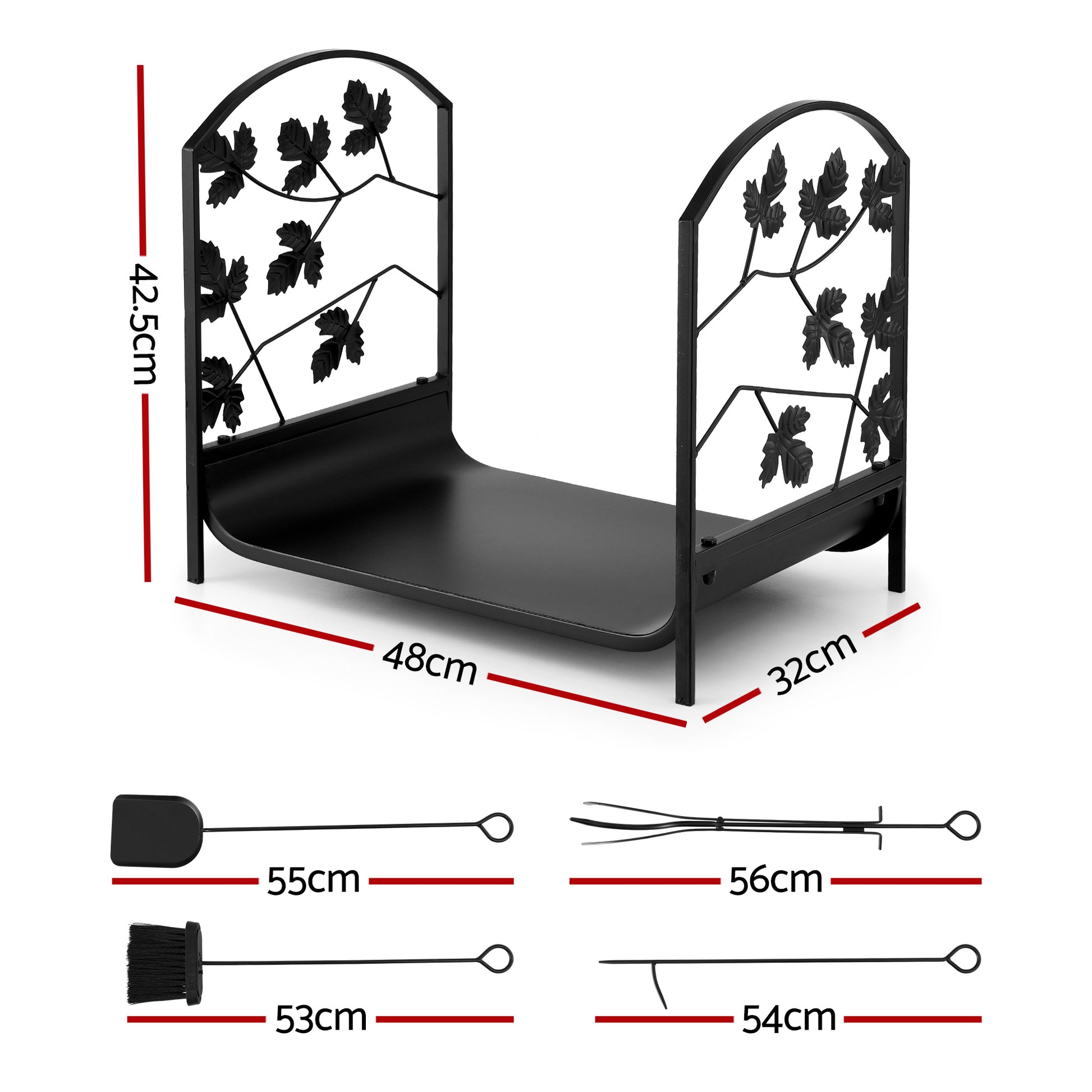 Gardeon Firewood Rack 48cm Wood Rack Firewood Storage Indoor Outdoor Black - Image 2