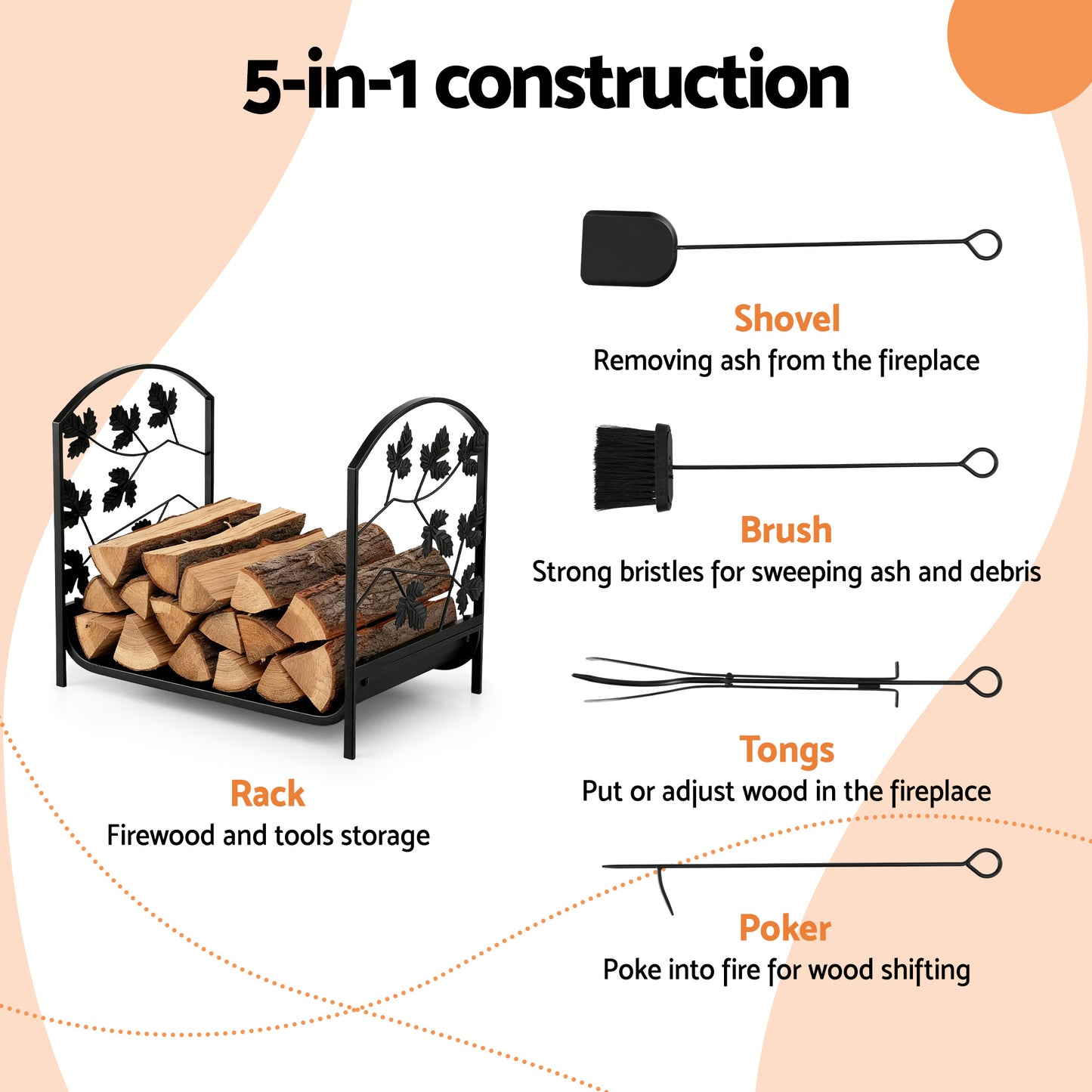 Gardeon Firewood Rack 48cm Wood Rack Firewood Storage Indoor Outdoor Black - Image 4