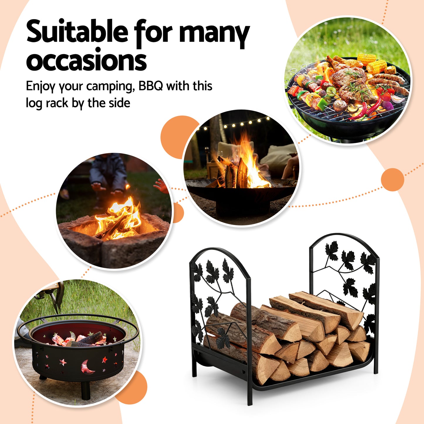 Gardeon Firewood Rack 48cm Wood Rack Firewood Storage Indoor Outdoor Black - Image 5