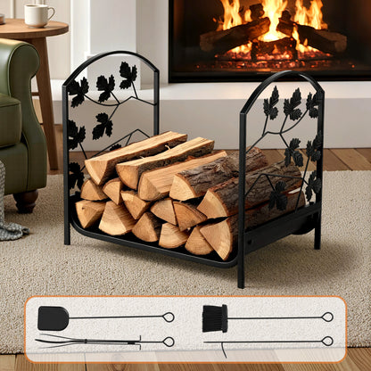 Gardeon Firewood Rack 48cm Wood Rack Firewood Storage Indoor Outdoor Black - Image 7