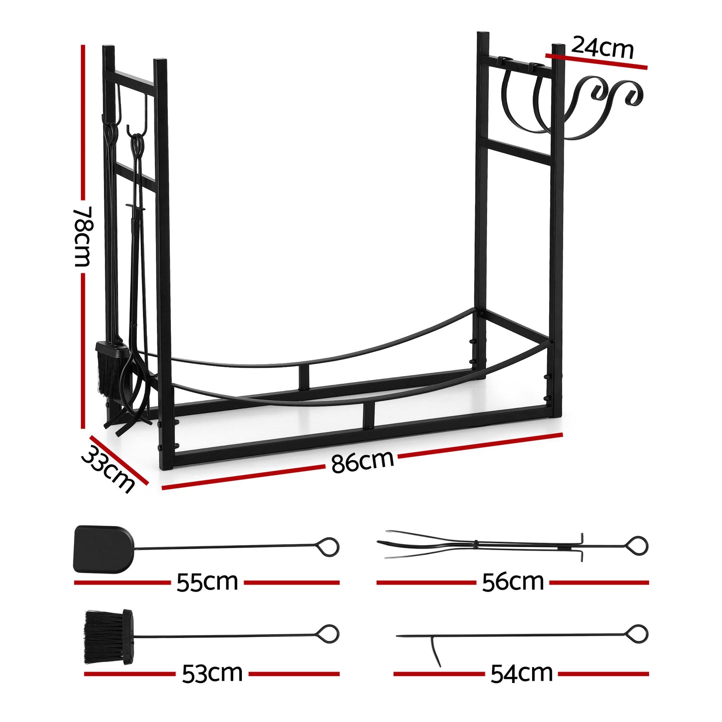 Gardeon Firewood Rack 84cm Wood Rack Firewood Storage Indoor Outdoor Black - Image 2