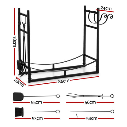 Gardeon Firewood Rack 84cm Wood Rack Firewood Storage Indoor Outdoor Black - Image 2