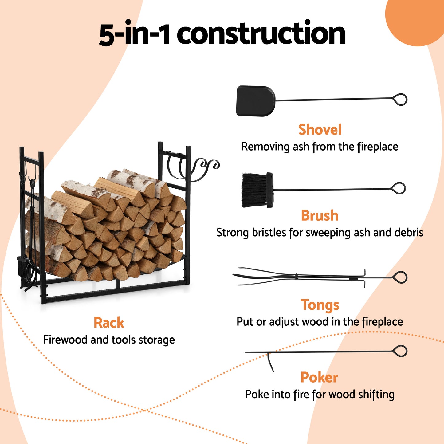 Gardeon Firewood Rack 84cm Wood Rack Firewood Storage Indoor Outdoor Black - Image 4