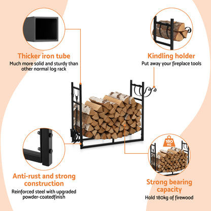 Gardeon Firewood Rack 84cm Wood Rack Firewood Storage Indoor Outdoor Black - Image 6