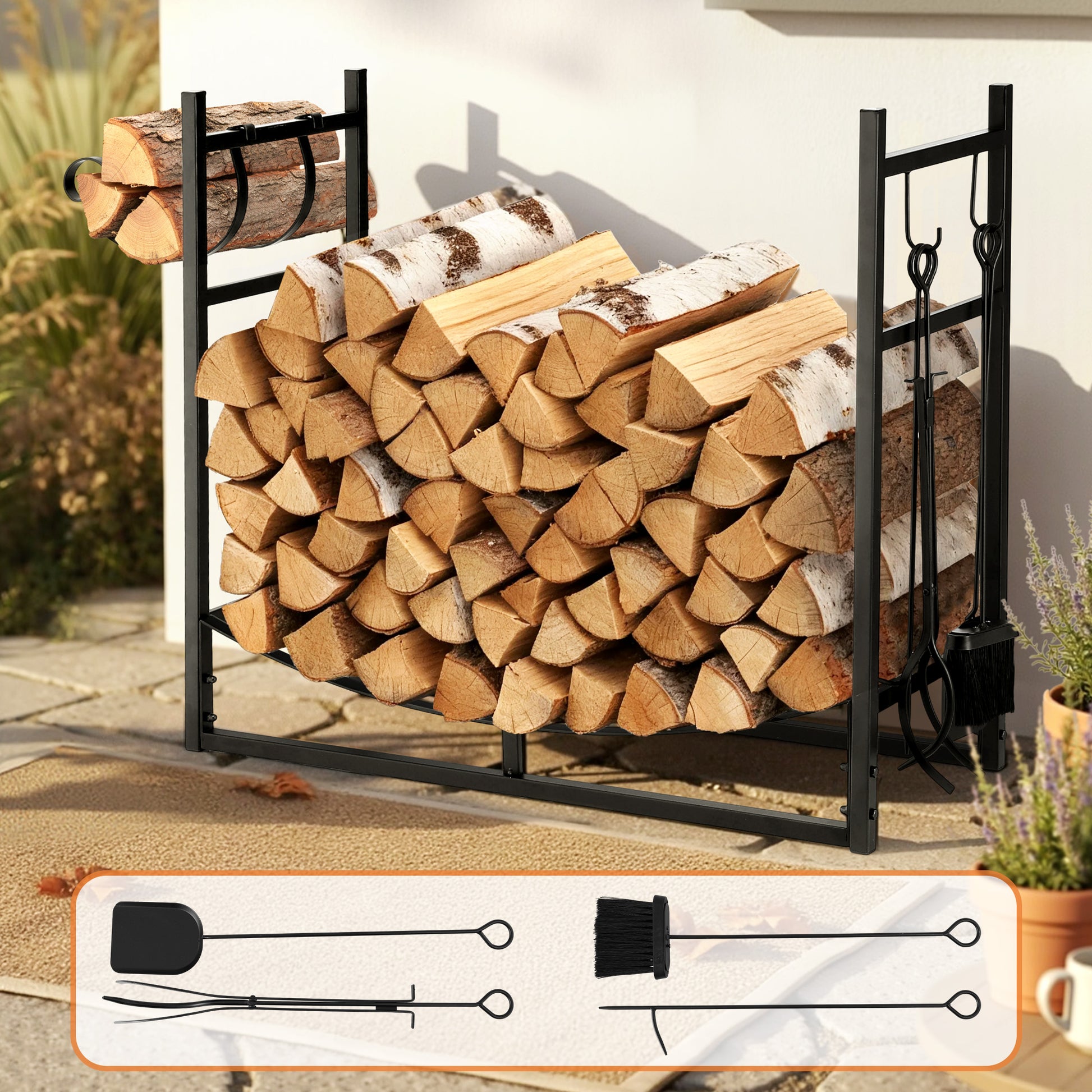 Gardeon Firewood Rack 84cm Wood Rack Firewood Storage Indoor Outdoor Black - Image 7