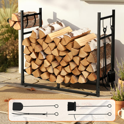 Gardeon Firewood Rack 84cm Wood Rack Firewood Storage Indoor Outdoor Black - Image 7