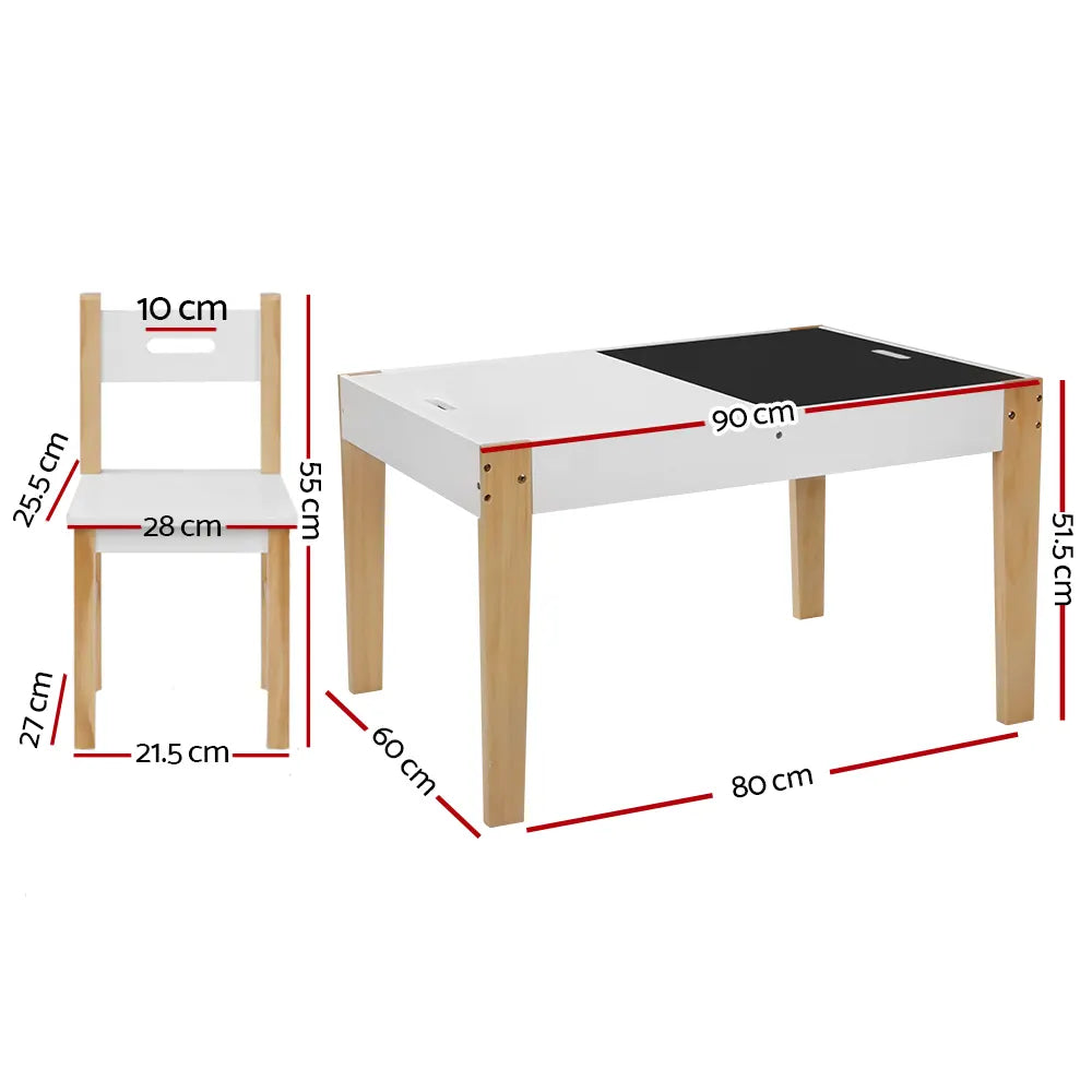 Keezi 3PCS Kids Table and Chairs Set Storage Toys Play Activity Desk Chalkboard - Image 2
