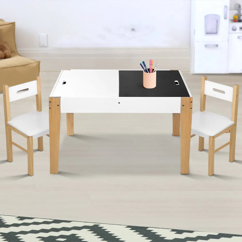 Keezi 3PCS Kids Table and Chairs Set Storage Toys Play Activity Desk Chalkboard - Image 4