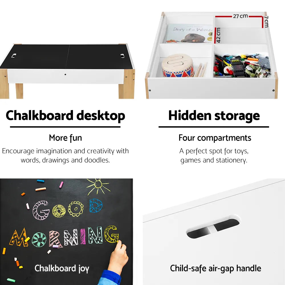 Keezi 3PCS Kids Table and Chairs Set Storage Toys Play Activity Desk Chalkboard - Image 5
