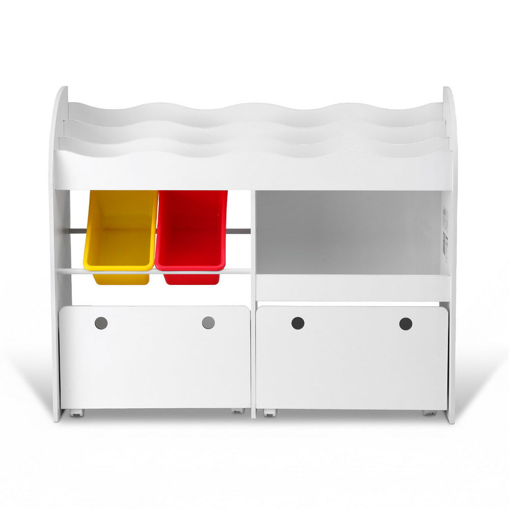 Keezi 3 Tiers Kids Bookshelf Storage Children Bookcase Toy Box Organiser Display White - Image 4