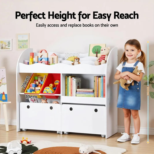 Keezi 3 Tiers Kids Bookshelf Storage Children Bookcase Toy Box Organiser Display White - Image 5