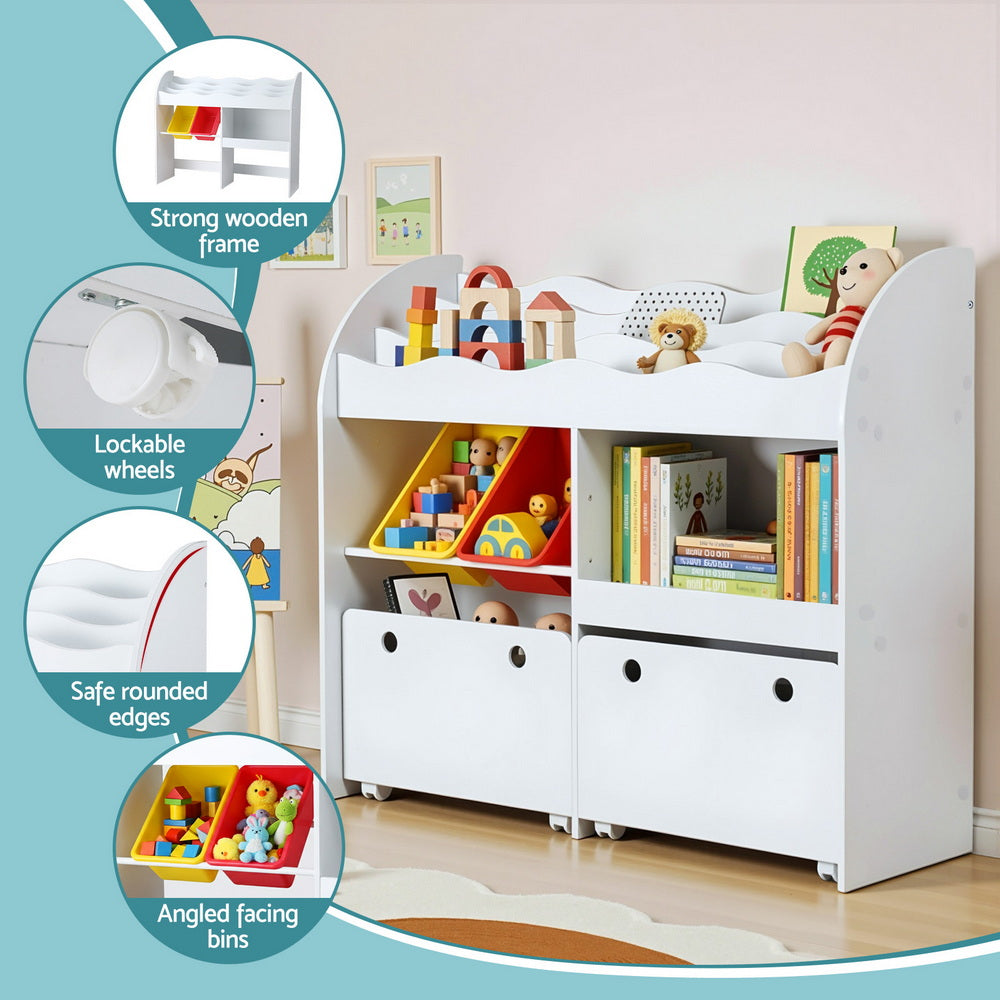 Keezi 3 Tiers Kids Bookshelf Storage Children Bookcase Toy Box Organiser Display White - Image 7