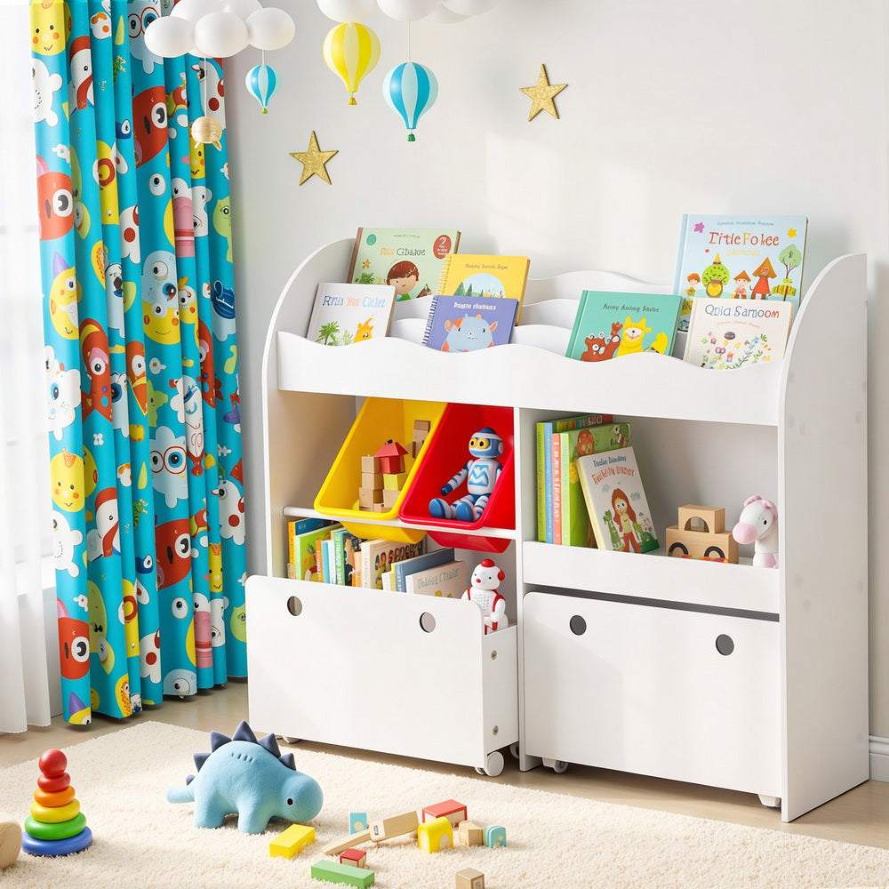 Keezi 3 Tiers Kids Bookshelf Storage Children Bookcase Toy Box Organiser Display White - Image 8