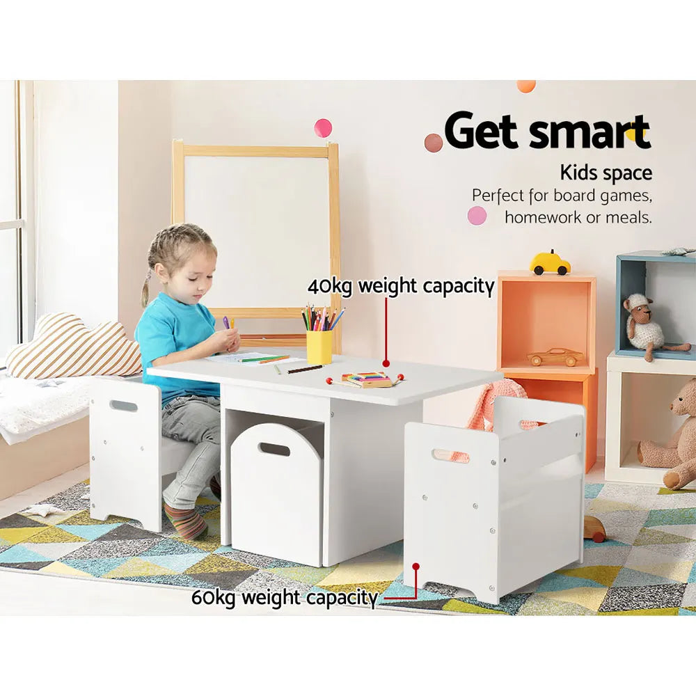 Keezi 3PCS Kids Table and Chairs Set Storage Toys Play Activity Desk - Image 4