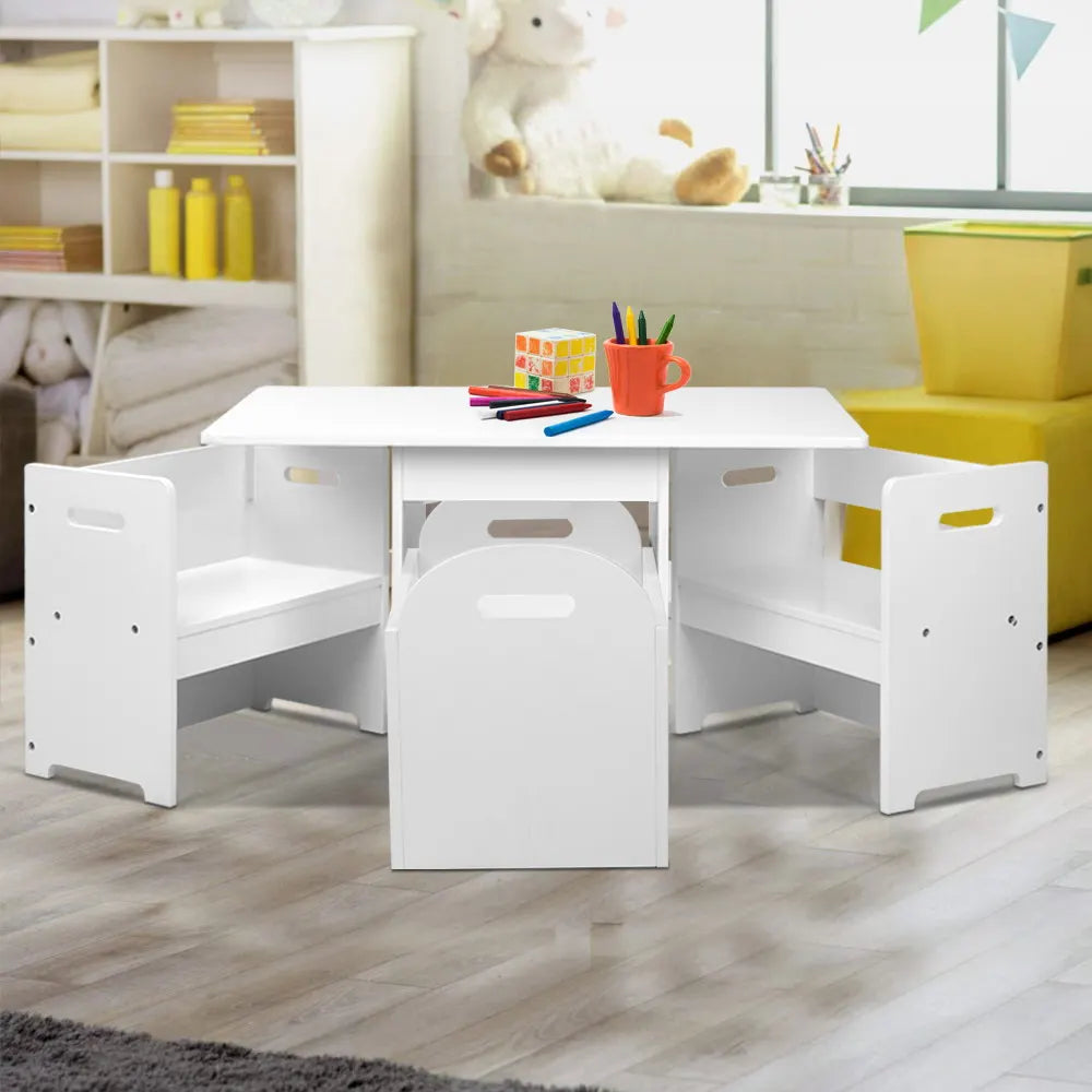Keezi 3PCS Kids Table and Chairs Set Storage Toys Play Activity Desk - Image 7