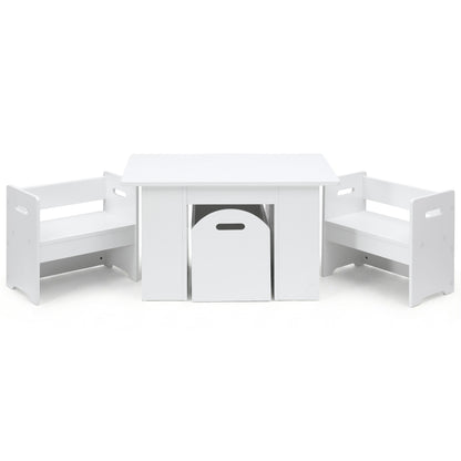 Keezi 3PCS Kids Table and Chairs Set Storage Toys Play Activity Desk